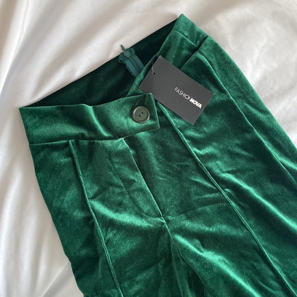 Fashion Nova Felt Wide Leg Emerald Pant Size Small - Picture 3 of 6